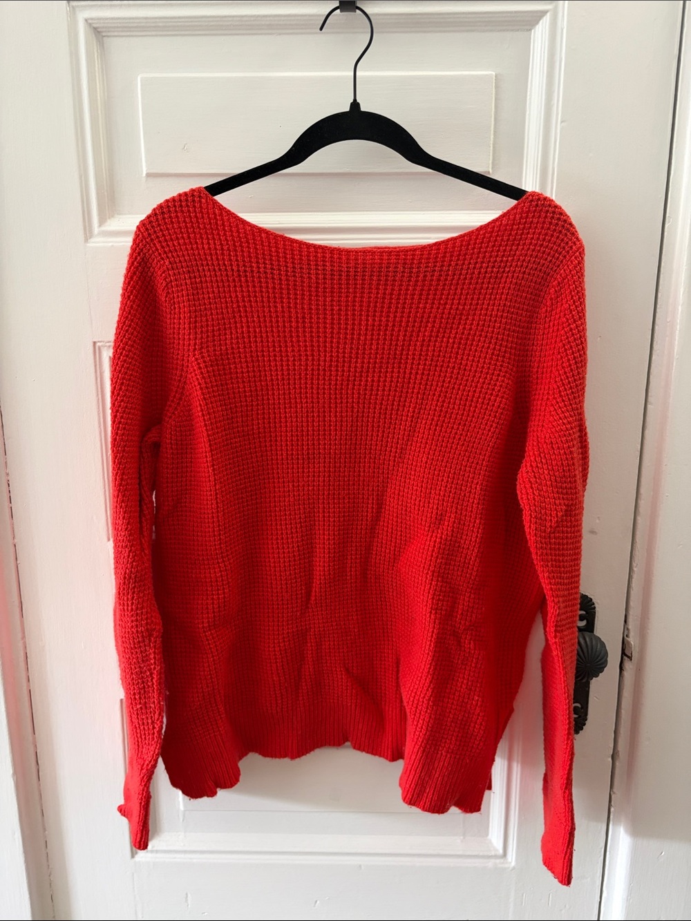 GAP Red Orange Waffle Knit Wool Blend Boatneck Sweater